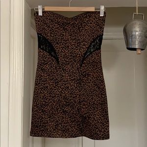 Cheetah & Lace Strapless Mini Dress